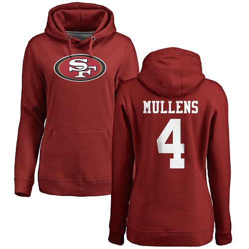 San Francisco 49ers Red Women Nick Mullens Name and Number Logo #4 Pullover NFL Hoodie Sweatshirts